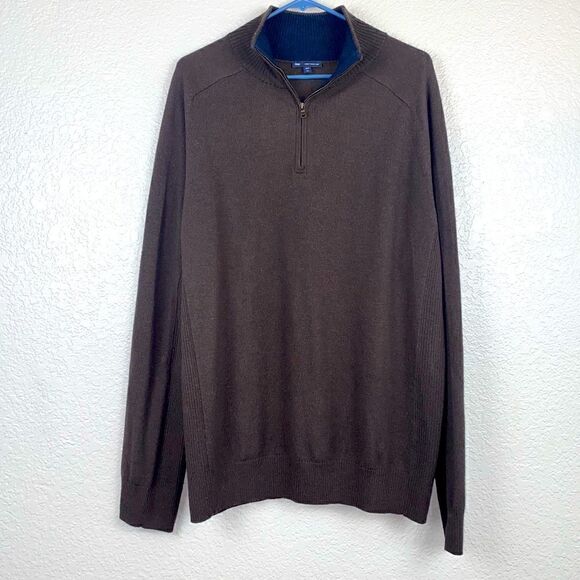 GAP Men's Brown Long Sleeve 100% Wool 1/4 Zip Sweater Extra Large XL - Picture 1 of 9
